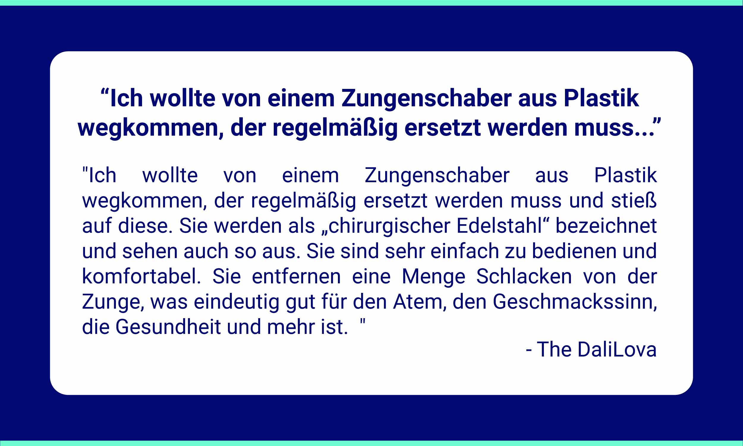 240920 ORAVIX Blog Testimonials September DE 001 Kundenrezension von Amazon zum Zungenschaber von Oravix: Weg vom Zungenschaber aus Kunststoff hin zum Zungenschaber aus Edelstahl